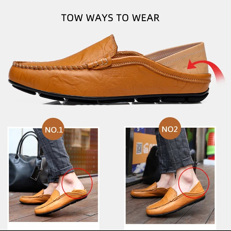 Men Loafers 2024 New Leather Shoes Men‘s Casual Shoes Moccasins Breathable Sneakers Men Driving Shoes Comfort Flats Plus Size 46