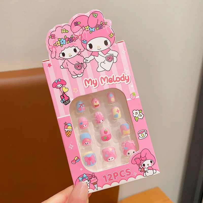 Sanrio Children's Nail Patch Cartoon Hello Kitty Kuromi Nail Sticker Detachable Girl Nails Sweet Lovely Nail Stickers Toy Gift