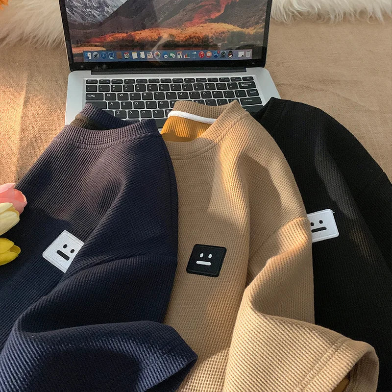 メンズ サマー アメリカン レトロ ワッフル 半袖 Tシャツ 厚手 無地 大きいサイズ 通気性 ゆったり カジュアル 半袖