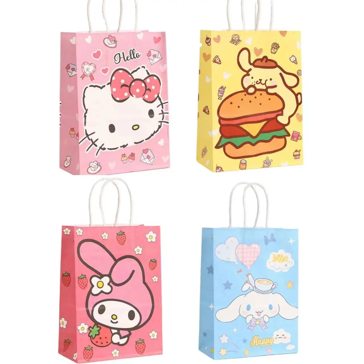2/4/6/12/20pcs Sanrio Series Kuromi 21x15x8cm Kraft Paper Bag Anime Cartoon Print Children Party Supplies Candy Gift Bag Handbag