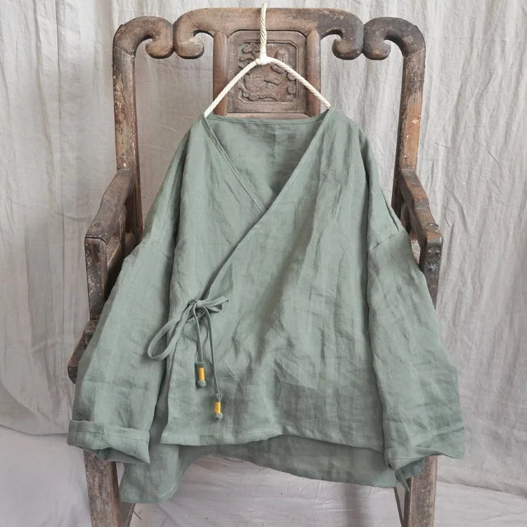 THHONE Fashion Woman Blouse 2024 Autumn Blusa Mujer Long Sleeve Korean Loose Women's Shirts Cotton Linen Solid Lace-up Camisas