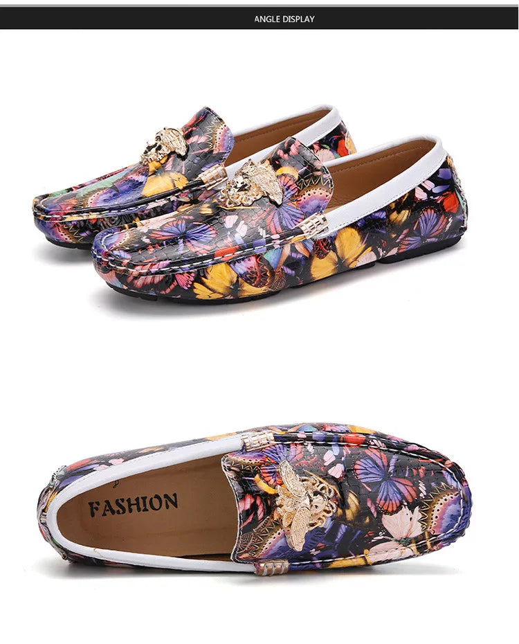 Luxury Loafers Men Fashion Printed Leather Shoes Designer Moccasin for Man Party Shoes Comfortable Flats Driving Shoes Male