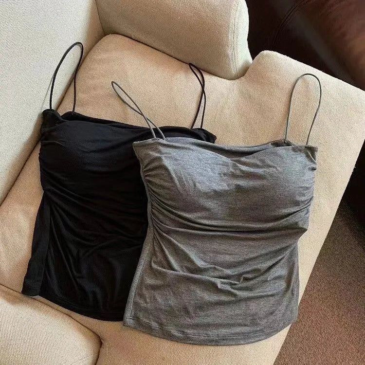2024 Women Halter Top Summer Korean Style Trend Fashion Built in Women Bra Stretch Women Beach Everyday Casual Tank Top