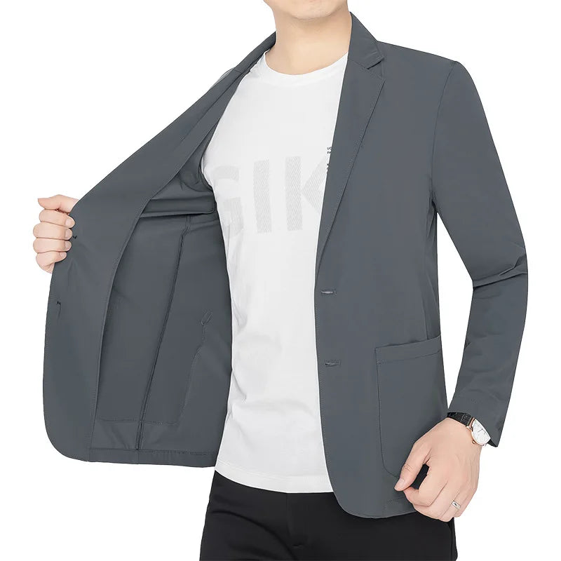 新作夏用男性用薄手日焼け止めブレザージャケット 高品質メンズ通気性速乾ブレザーコート メンズビジネスカジュアルスーツコート