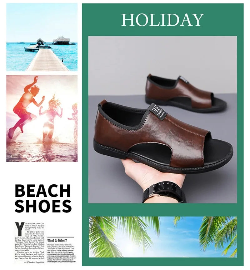 Sandals for Men Fashion Hollow Out Casual Shoes Soft Sole Comfort Beach Shoes for Men New Leather Flat Sandal Designer Sandalias