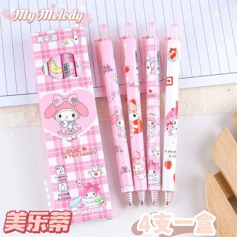 4Pcs Sanrio 0.5mm Press Ballpoint Pen Black Quick Drying Hello Kitty Cinnamoroll Kuromi Gel Pen Student School Stationery Gifts