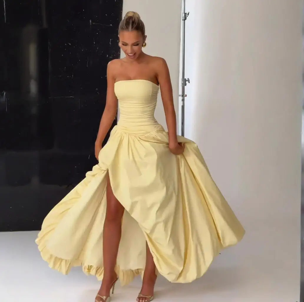 Giyu Sexy Evening Club Party Dresses Women 2025 Summer Bandage Lace Up Split Maxi Long Dress Elegant Strapless Backless Robe