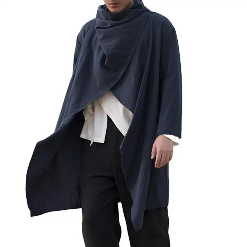 Men's Cotton Linen Cloak Long Irregular Cape Autumn New Long Sleeve Coat