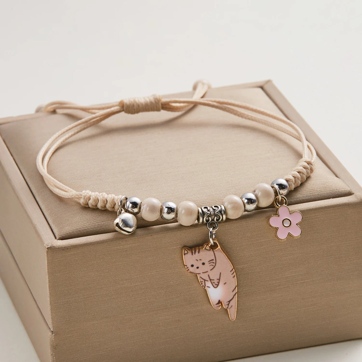 Cartoon Enamel Animal Cat Flower Bracelet for Girl Kids Women Charm Pet Pendant Strap Rope Bracelets Handmade Friendship Jewelry
