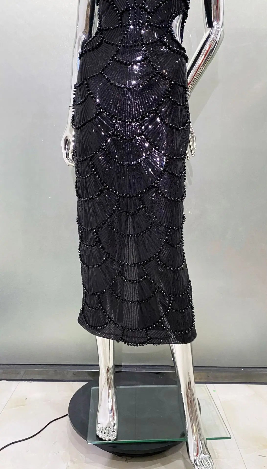 Deluxe Exquisite Sequin Beaded Sexy Hollow Suspender Dress Celebrity Birthday Party Dinner Dress Sweet Date Prom Dress