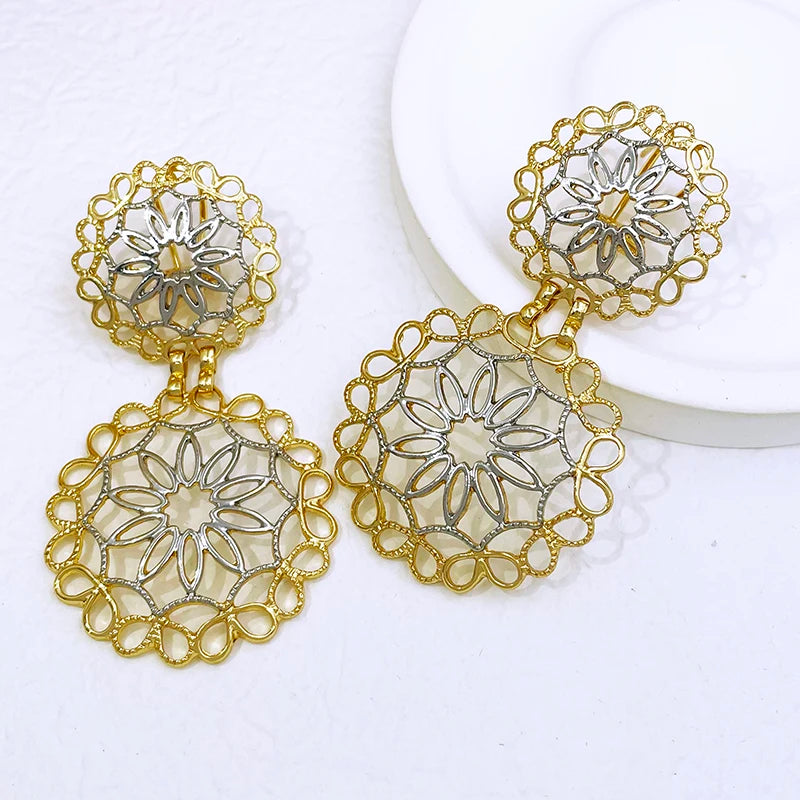 Women Earrings Luxury Design Big Drop Earrings Two Tone Fashion Jewelry Wedding Party Gift Trending