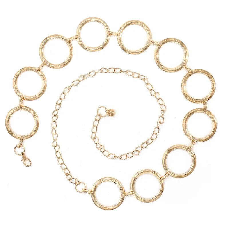 Simple Alloy Large Round Ring Waist Belt Fringes Ring Waist Chain Women Circle Metal Chain Belt Geometric Long Hollow Waistband