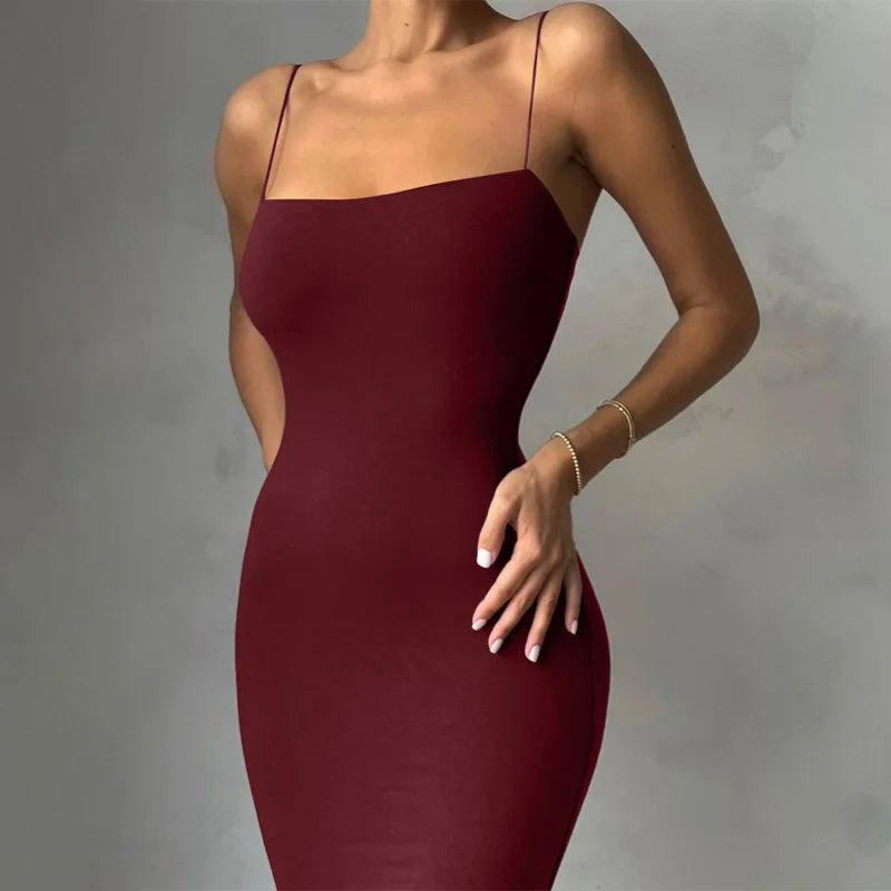 Summer Sexy Dress Women Fashion Streetwear Sleeveless Backless Solid Bodycon Straps Dress Casual Clubwear Elegant Party Dresses