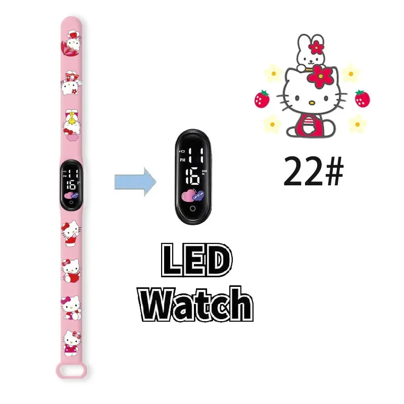 Cartoon Hello Kittys Electronic Led Sports Watch Kawaii Sanrio Kuromi Cinnamoroll Student Child Printing Water Proof Gifts Toys