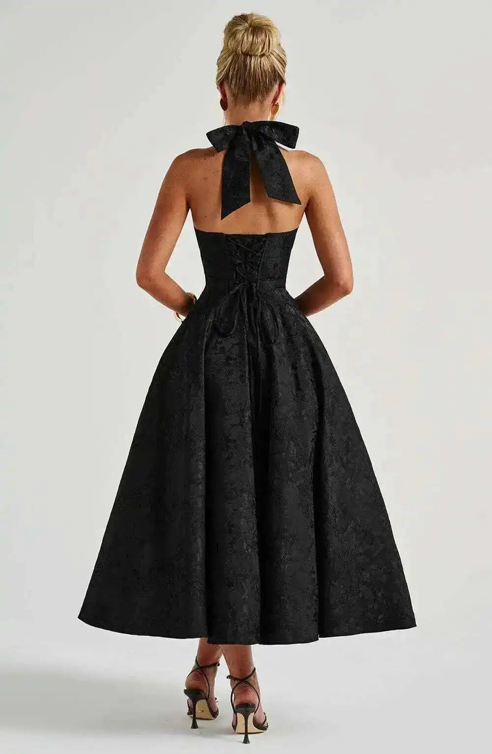 Giyu Club Evening Party Dresses Women 2025 Summer Sexy Bow Halter Long Dress Elegant Jacquard Lace Up Backless Birthday Robe