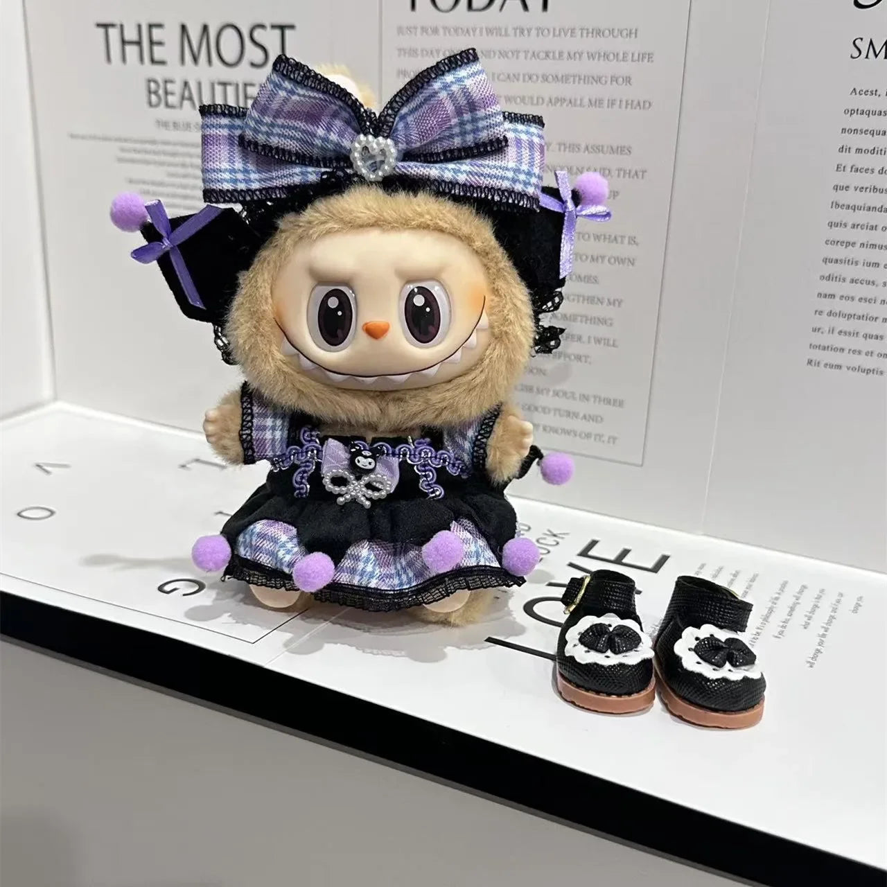 17cm Doll's Clothes for Labubu Monster Outfit Kuromi Dress Purple Hair Band Cool DIY Kids Gift Unique Accessories for Girls