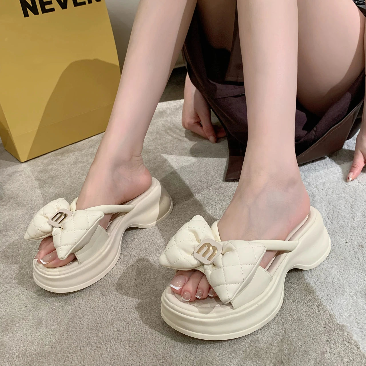 Women Slippers 2024 New Summer Casual Shoes Versatile Thick Sole Sandals Women Outwear Bow Beach Slippers Sexy Slides Women