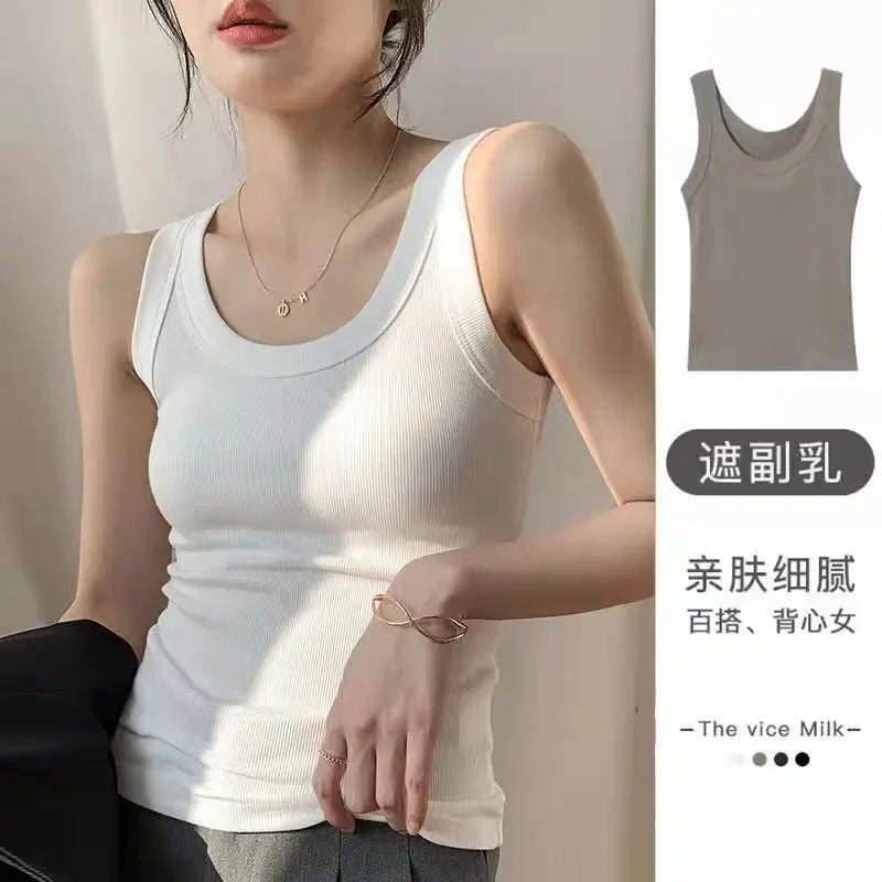 I-Shaped Tank Women Inner Outer Wear Sleeveless Bottoming Shirt Summer Thread Vest Slim-Fit Cover Supernumerary Breast Tops