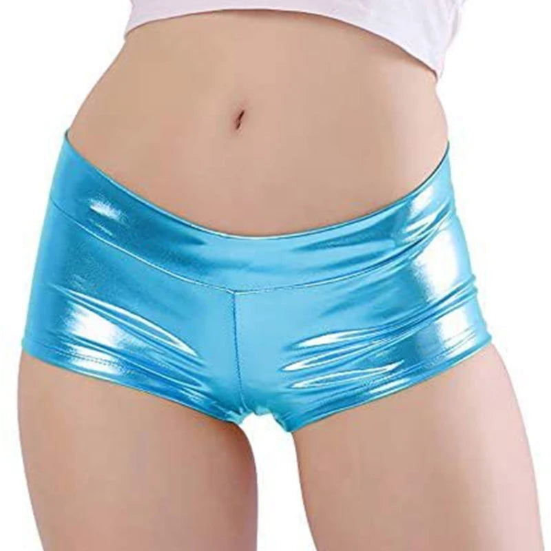 Women's Metallic Booty Shorts Shining Low Waist Shorts Dance Festival Bottoms Faux Leather Hot Pants Clubwear Gifts