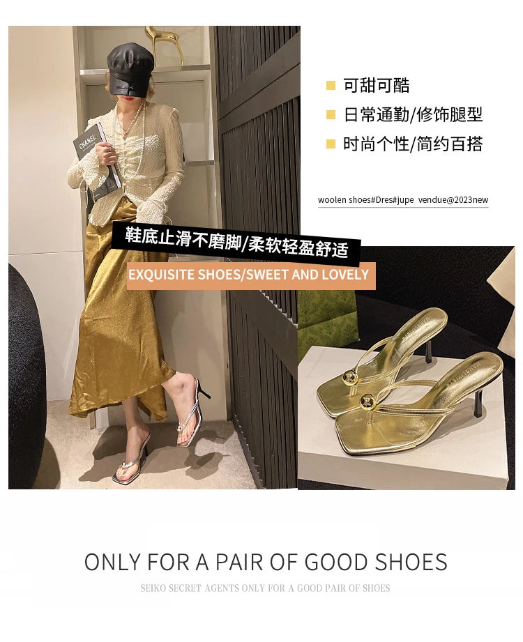 Women High Heels Slippers Designer Heeled Sandals Elegant Shoes Woman Summer 2025 Trend Fashion Fliop Flops Casual Slides Muje
