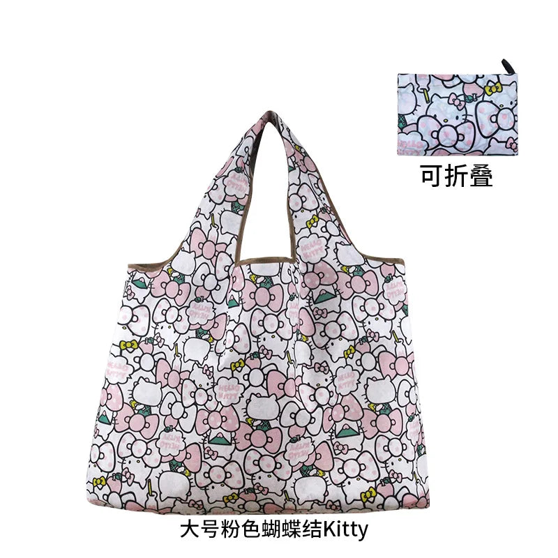 New Hello Kitty Supermarket Shopping Bag Large Capacity Bag Cartoon kuromi Portable Foldable Cloth Bag Shoulder Bag