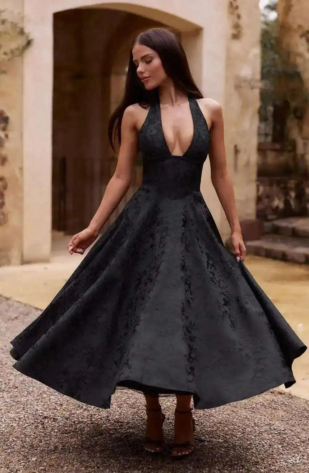 Giyu Club Evening Party Dresses Women 2025 Summer Sexy Bow Halter Long Dress Elegant Jacquard Lace Up Backless Birthday Robe