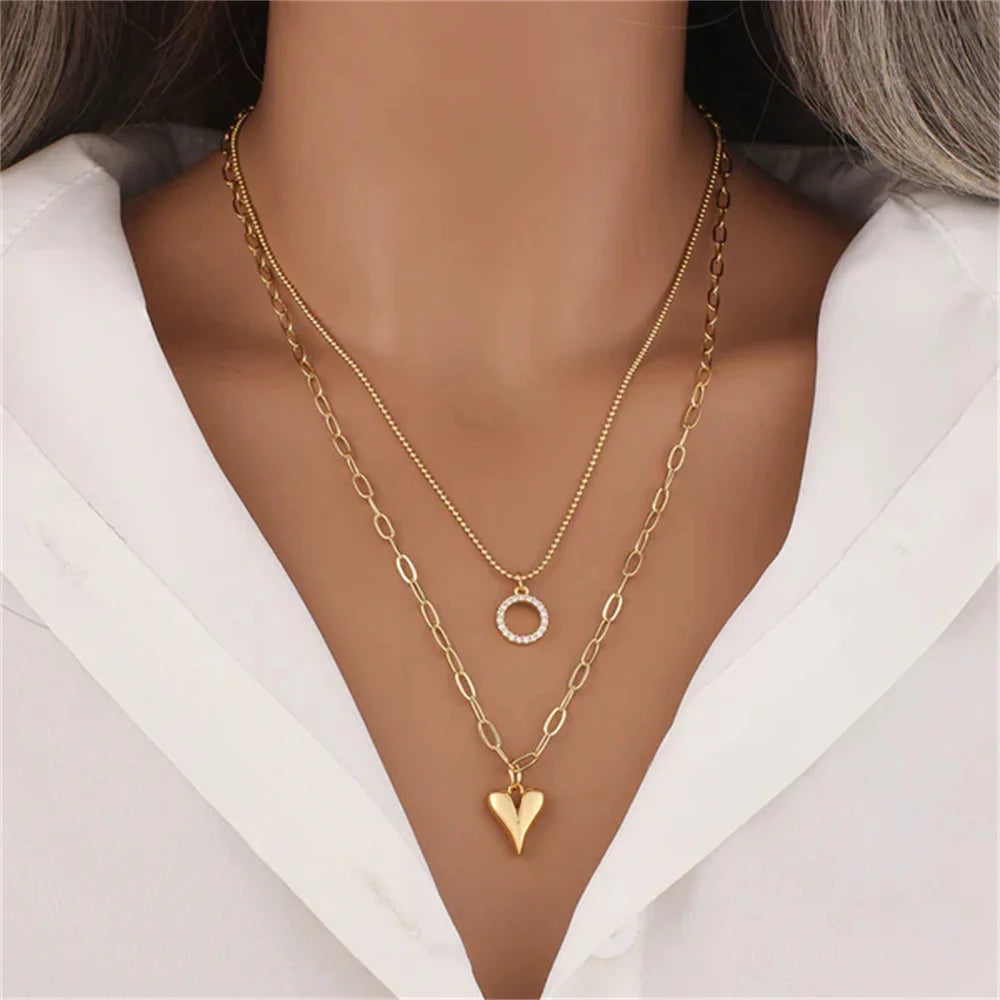 Boho Fashion Multilayer Gold-plate Artificial Pearl Crystal Chain Necklace For Women Female Vintage Star Sequin Pendant Jewelry
