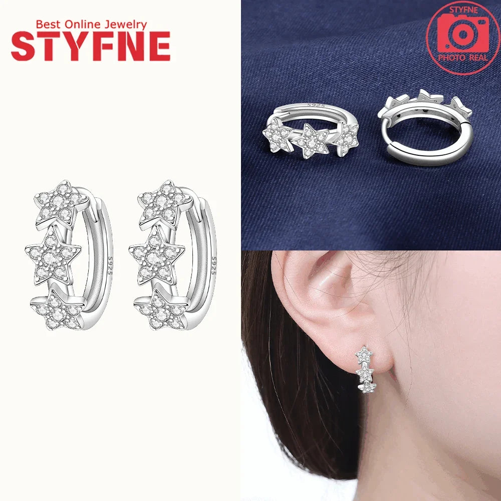 New 925 Silver Blue Zircon Star Earrings Interactive Love Wave Hoop Earrings Original Jewelry Fot Wedding Birthday Women Gifts