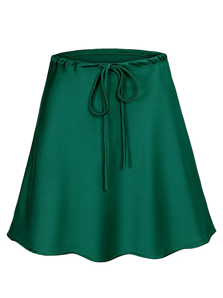 Satin Mini Skirts Women Summer Beige Silk Short Skirt For Woman Drawstring High Waist Black Satin Skirt A Line Women Short 2025