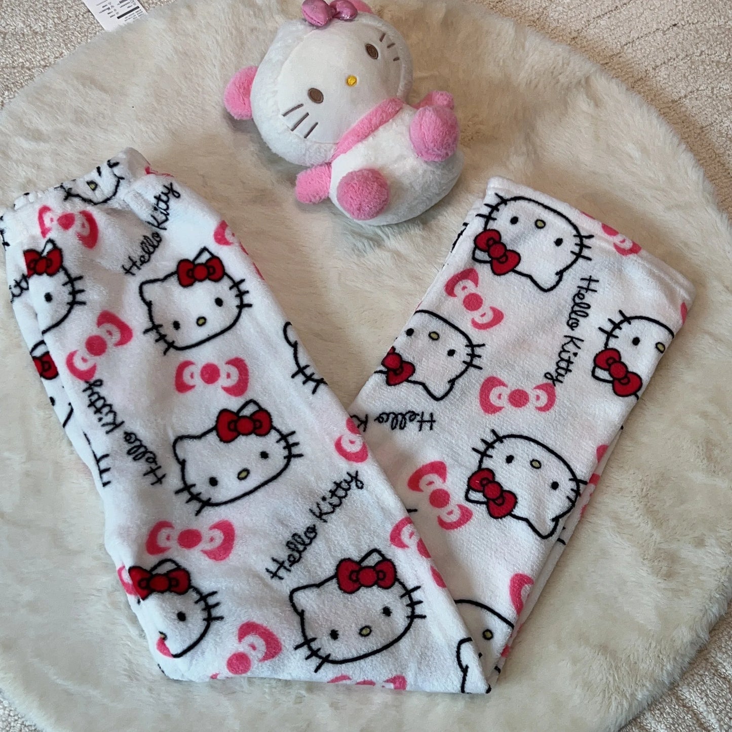 2024 New Sanrio Hello Kitty Kuromi Flannel Pajamas Warm Pants Female Winter Fleece Casual Homewear Pants Leisure Wear Girl Gift