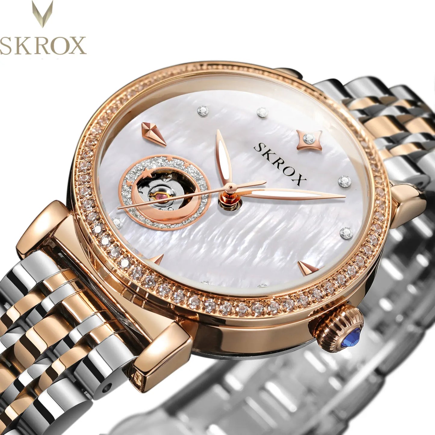 2024Luxury Rose Gold Diamond Woman Watch Mechanical Automatic Movement Ladies Watches Stainless Steel Elegant Women's Wristwatch