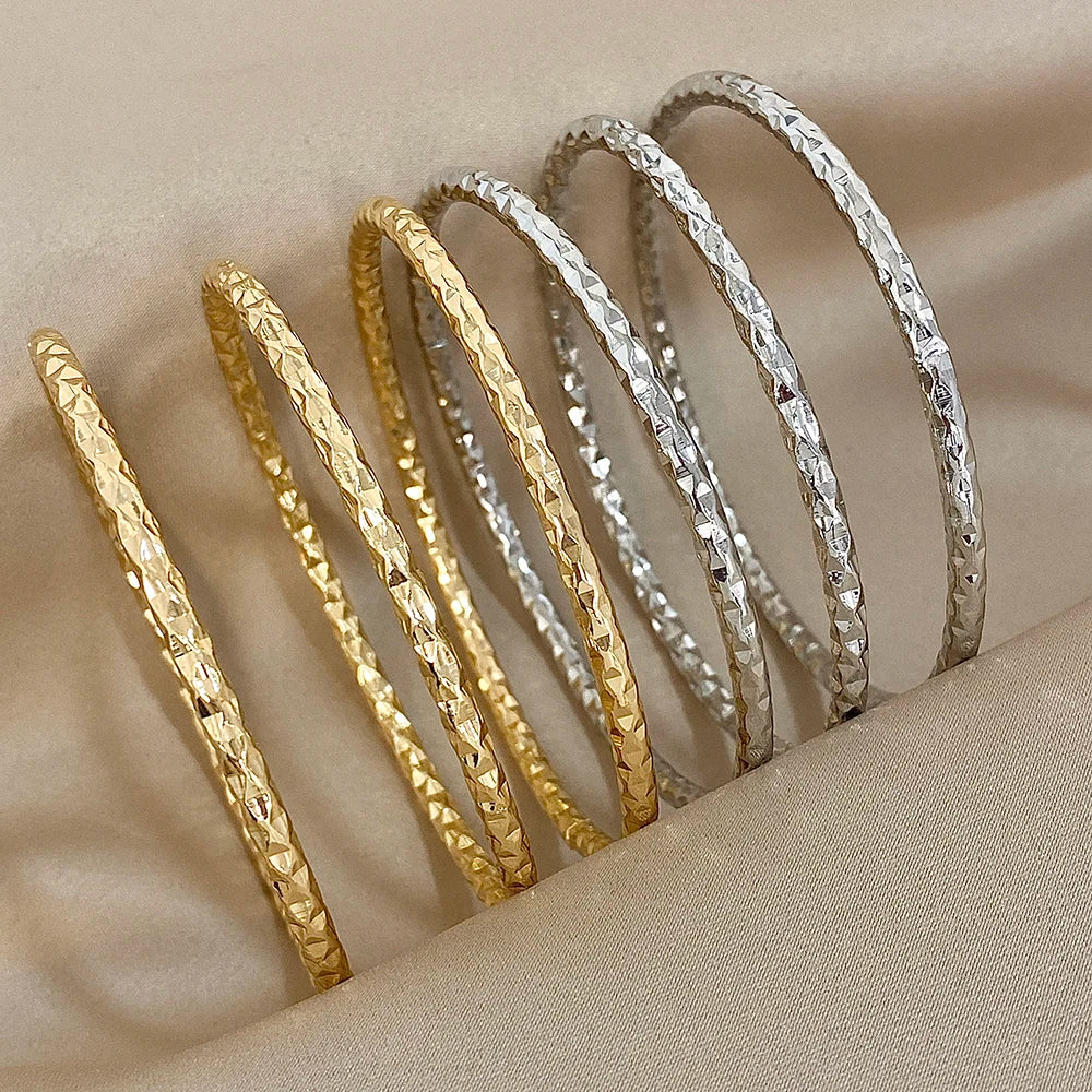 New 3pcs Irregular Textured Bracelets For Women Simple 18K Gold Plated Wristband Bangle Girls Smooth Jewelry Accessories