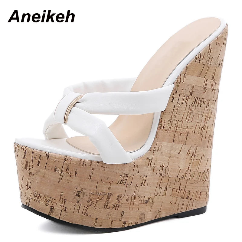 Aneikeh ウェッジヒール レディーススリッパ ファッション オープントゥ プラットフォームサンダル 夏用 超ハイヒール 女性用パーティーシューズ サイズ35-42