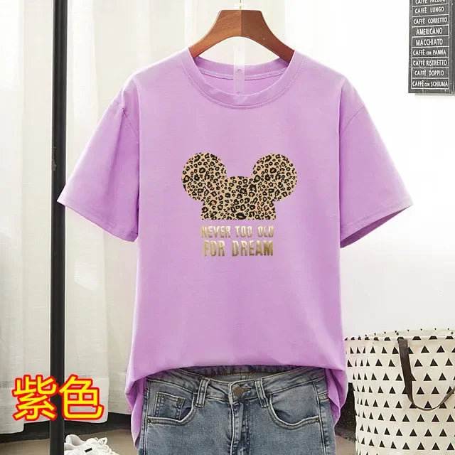 Gold Letter Grapic Leopard T-shirts Women Summer Loose Harajuku Female Black White T Shirt New Casual Women's Clothing Korean