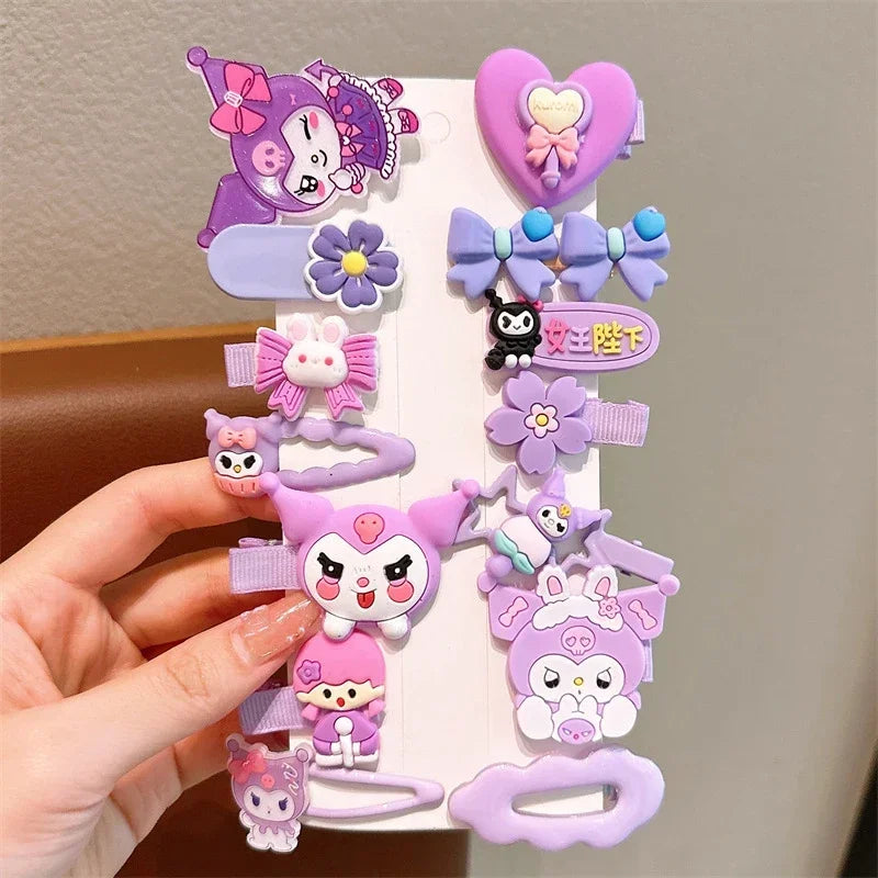 New 14pcs Cute Sanrio Kuromi Hairclip Headwear For Girls Anime Cartoon Fashion Hairpin Hair Accessories Kids Birthday Gift