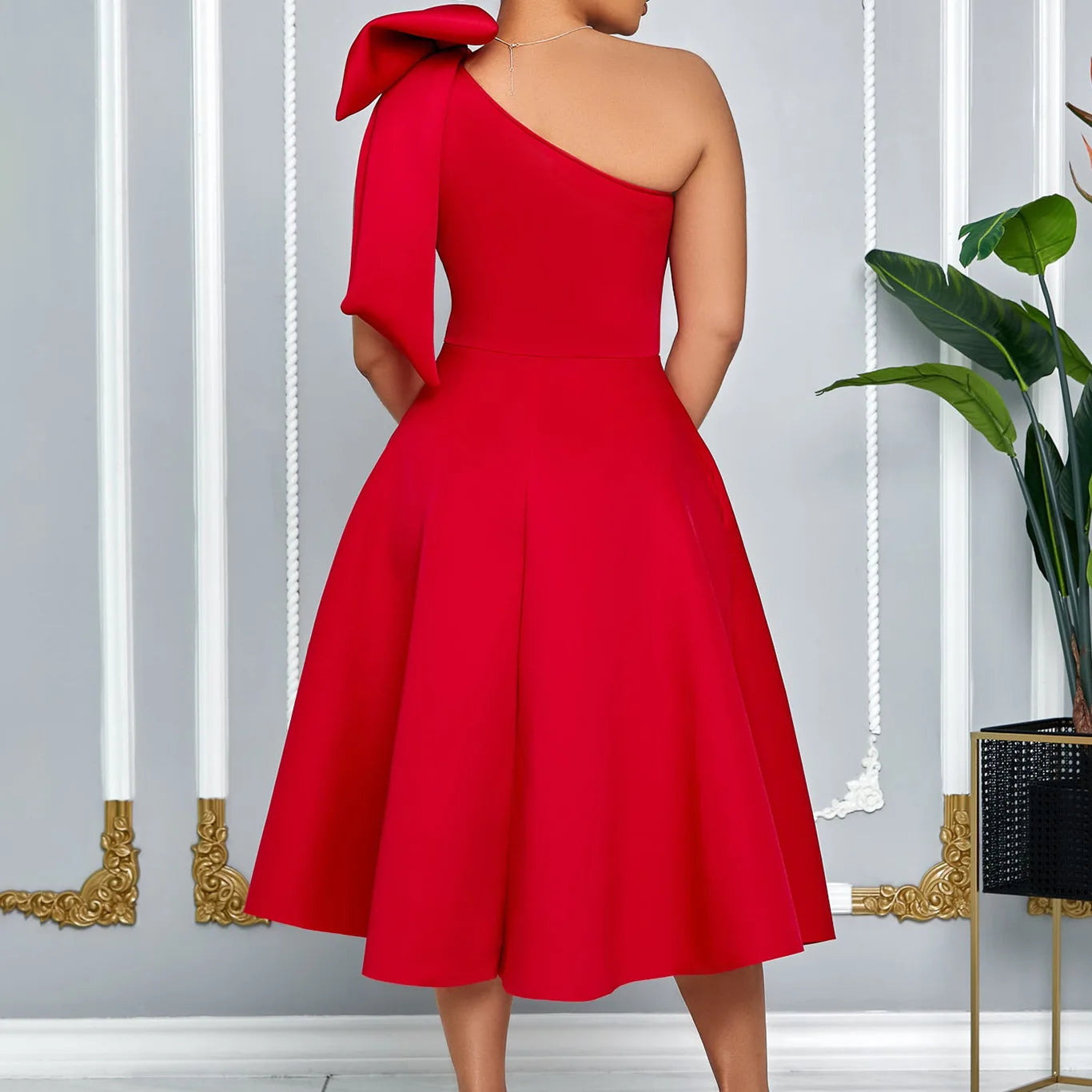 French One Shoulder A Line Pleated Birthday Party Dresses Women Bow Sleeveless Belt Large Skirt Elegant Women's Party Dress