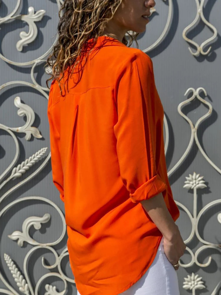 Women Casual Long Sleeve Chiffon Blouse Elegant Lapel Loose Shirt Spring Summer Solid Office Lady Tunics Streetwear Oversize Top