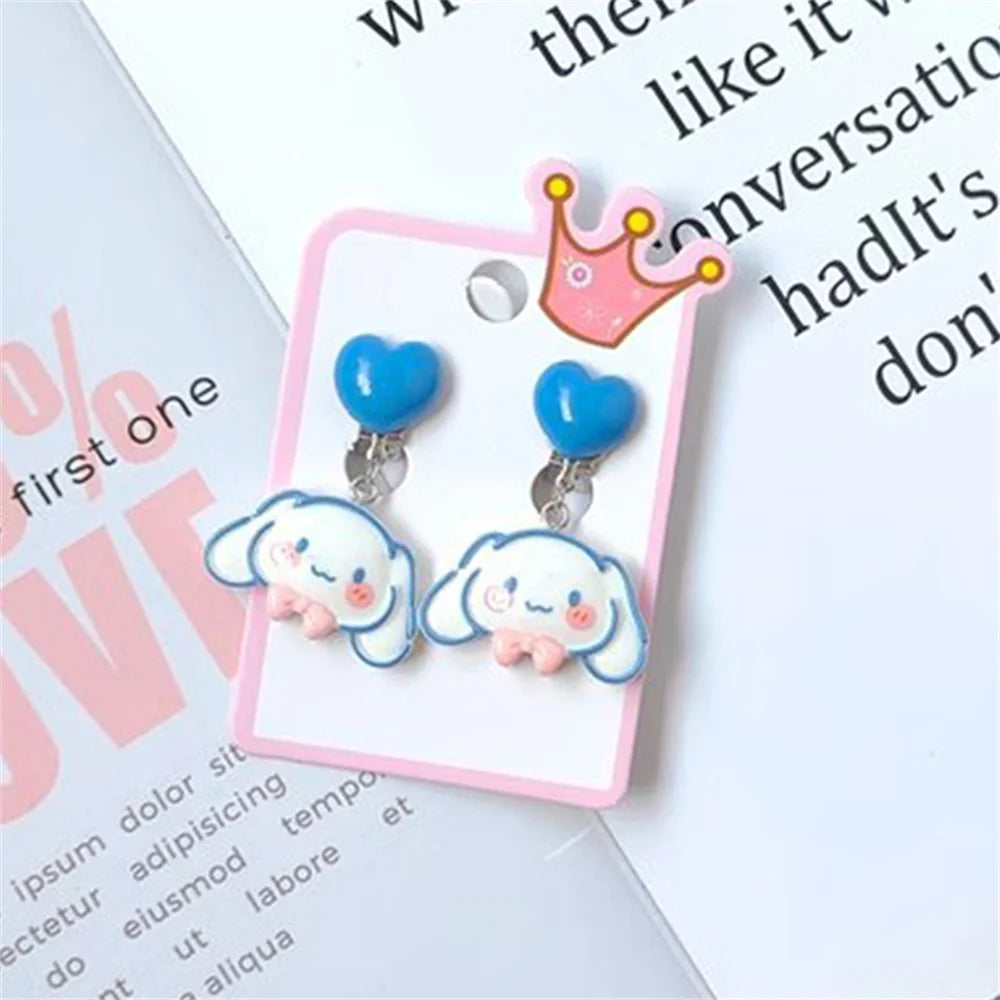 1Pair Sanrio Hello Kitty Cinnamoroll Kuromi Ear Clip Cartoon Cute Sweet Girl Creative Exquisite Pendant Earrings Jewelry Gifts