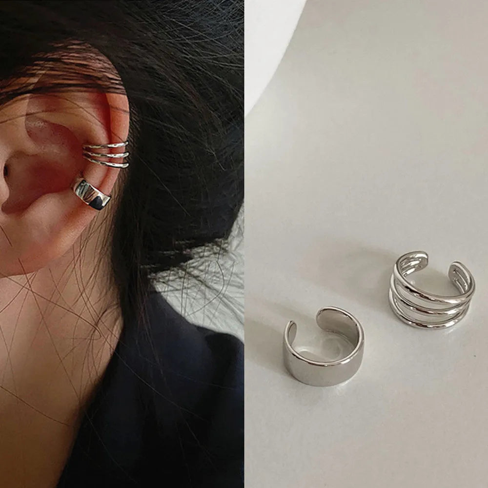 Silver Color Leaves Clip Earrings for Women Men Creative Simple C Ear Cuff Non-Piercing Ear Ear Clip Set Trend Jewelry Gift