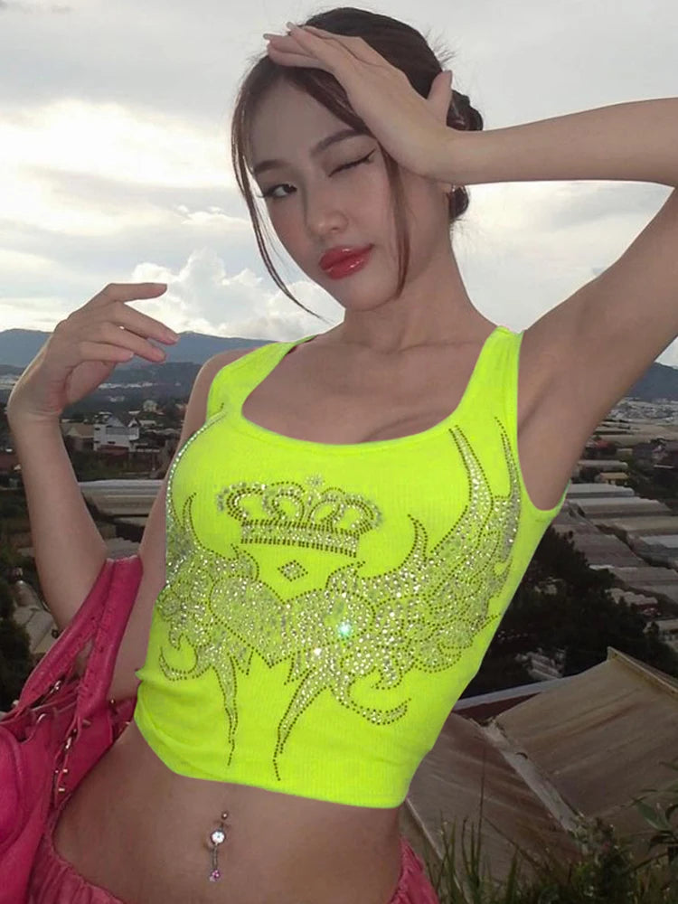 Dulzura Women Fashion Y2K Streetwear Party Club Pink Crop Tank Tops Camis 2024 Autumn Clothes Wholesale Items For Business T3211