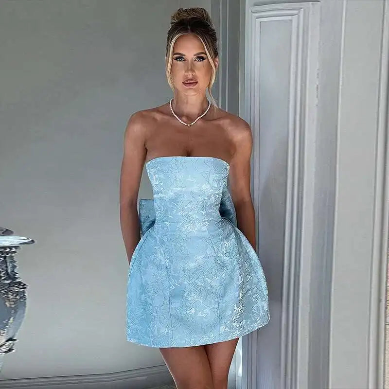 Giyu Club Evening Party Dresses Women 2025 Summer Sexy Bow Halter Long Dress Elegant Jacquard Lace Up Backless Birthday Robe