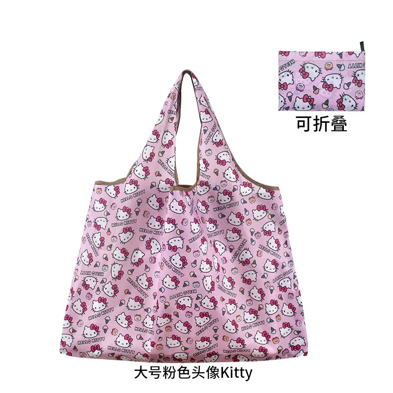 New Hello Kitty Supermarket Shopping Bag Large Capacity Bag Cartoon kuromi Portable Foldable Cloth Bag Shoulder Bag