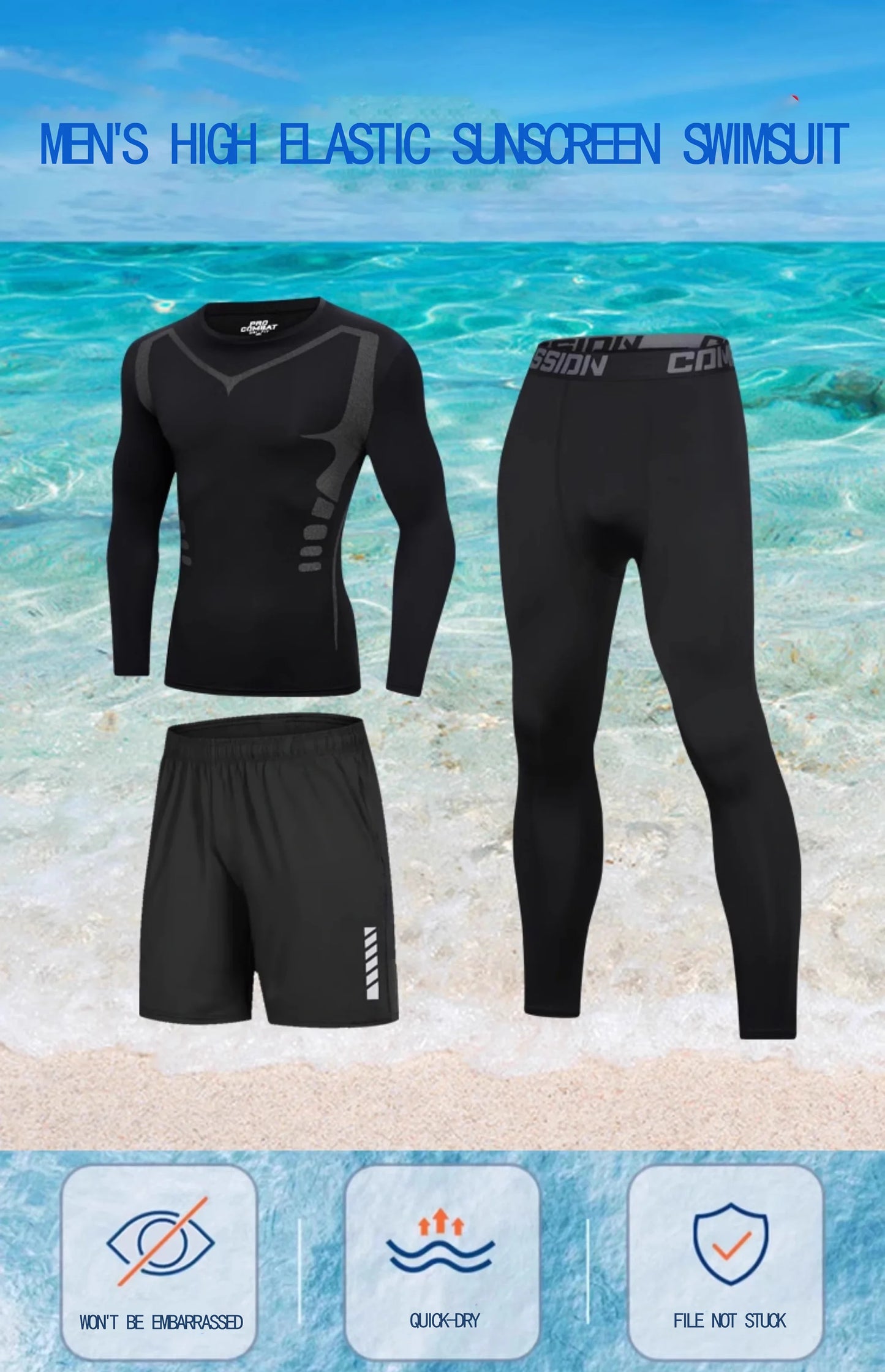 Men's swimsuit full body sun protection long sleeve short sleeve pants Boys swim shorts long pants swim top surf snorkeling beac