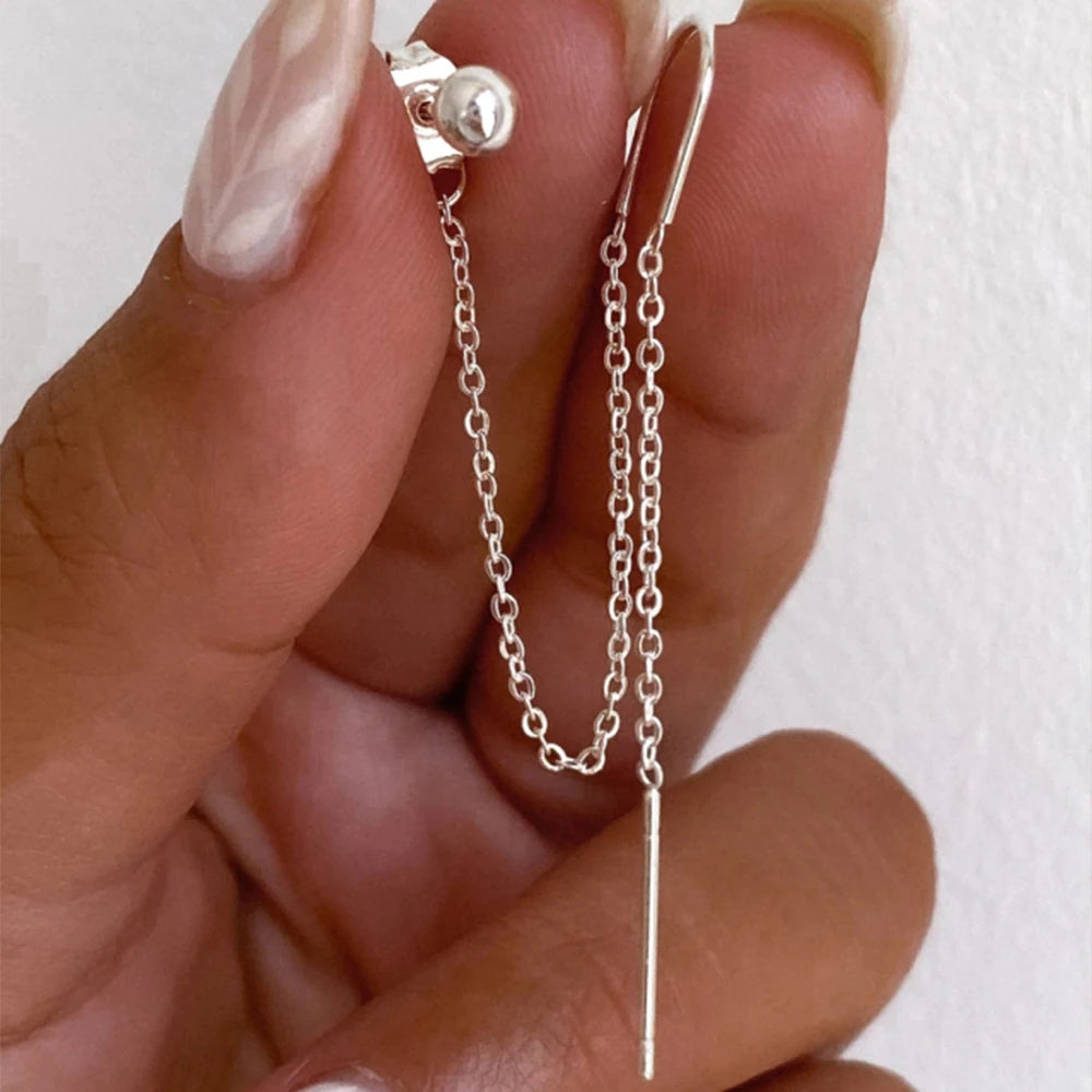 Aide 925 Sterling Silver 1pc Geometry Multi Piercing Stud Earrings For Women K Gold Simple Elegant Tassel Jewelry Gift Pendiente