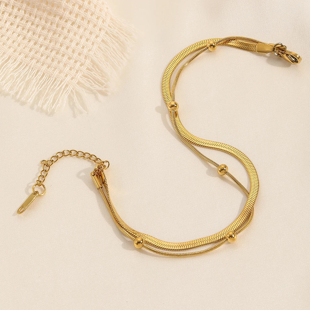 316L Stainless Steel Gold Color Double-Layer Anklets For Women Girl New Trend Leg Chain Waterproof Jewelry Gift Party