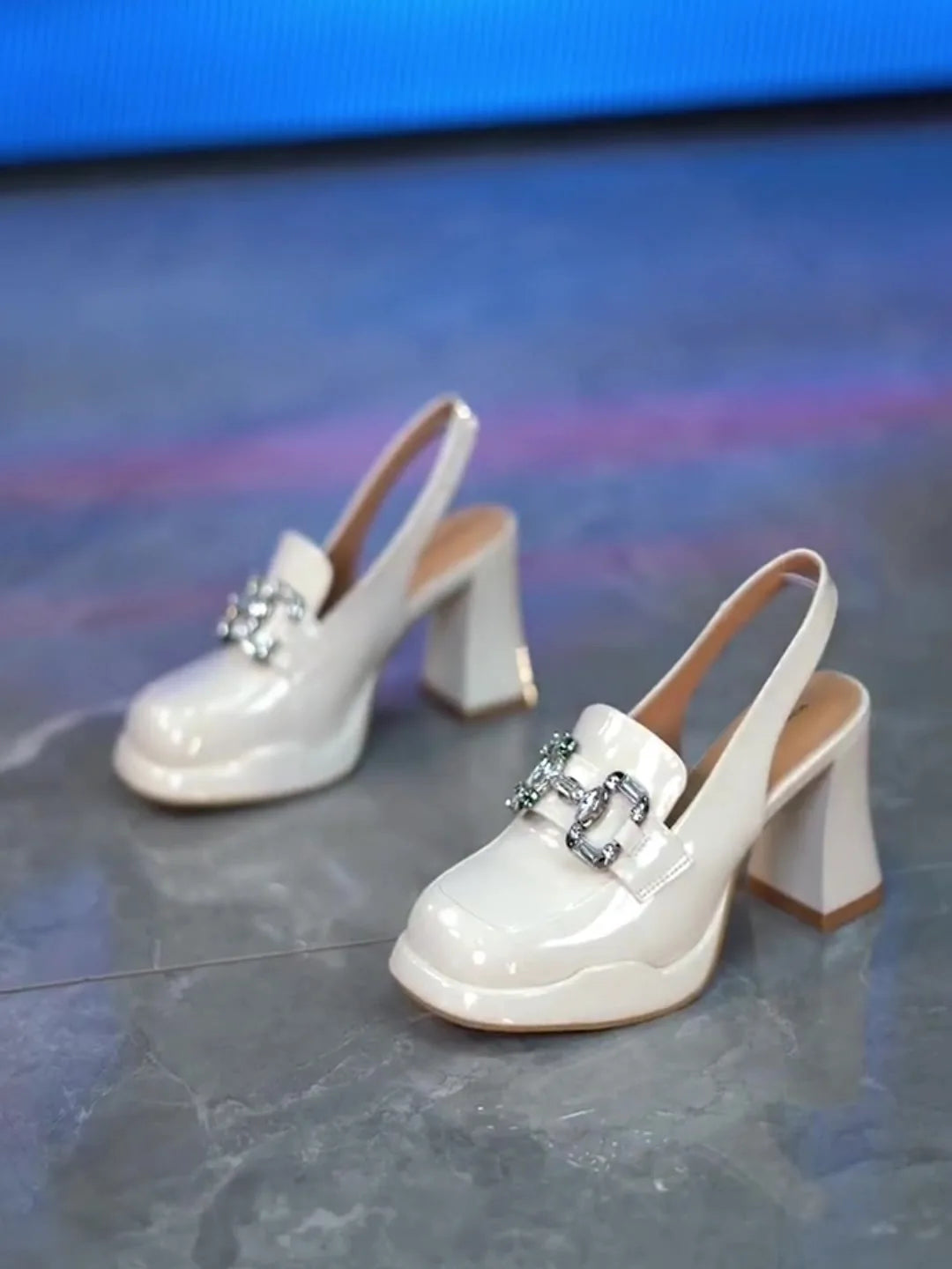 ハイヒールパンプス、女性用、チャンキープラットフォーム、夏用レザーシューズ、女性用、高級ラインストーンデザイン、アンクルストラップ、パーティーシューズ