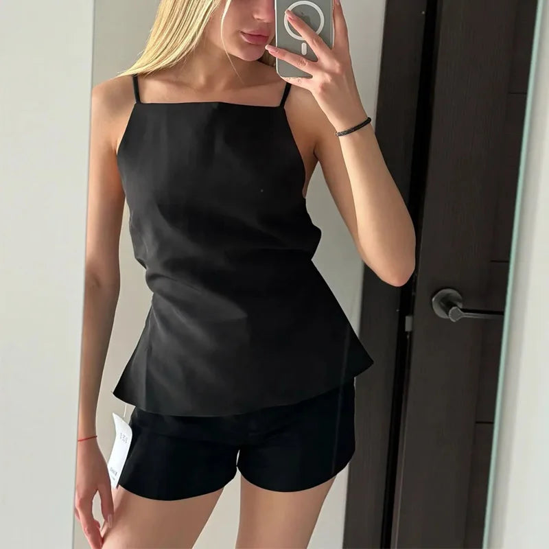 TRAF Sleeveless Women's Tanks Top Summer Black Crop Top Women Sexy Backless White Top Woman Fashion Party Short Tops With Straps