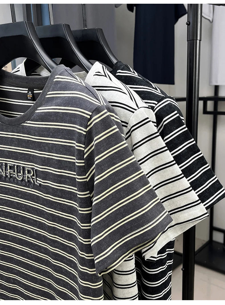 Top Grade Yarn Dyed New Summer Tops Striped Designer Tshirt Men 2025 Round Neck Brand Short Sleeve Casual Fashion Men Clothing