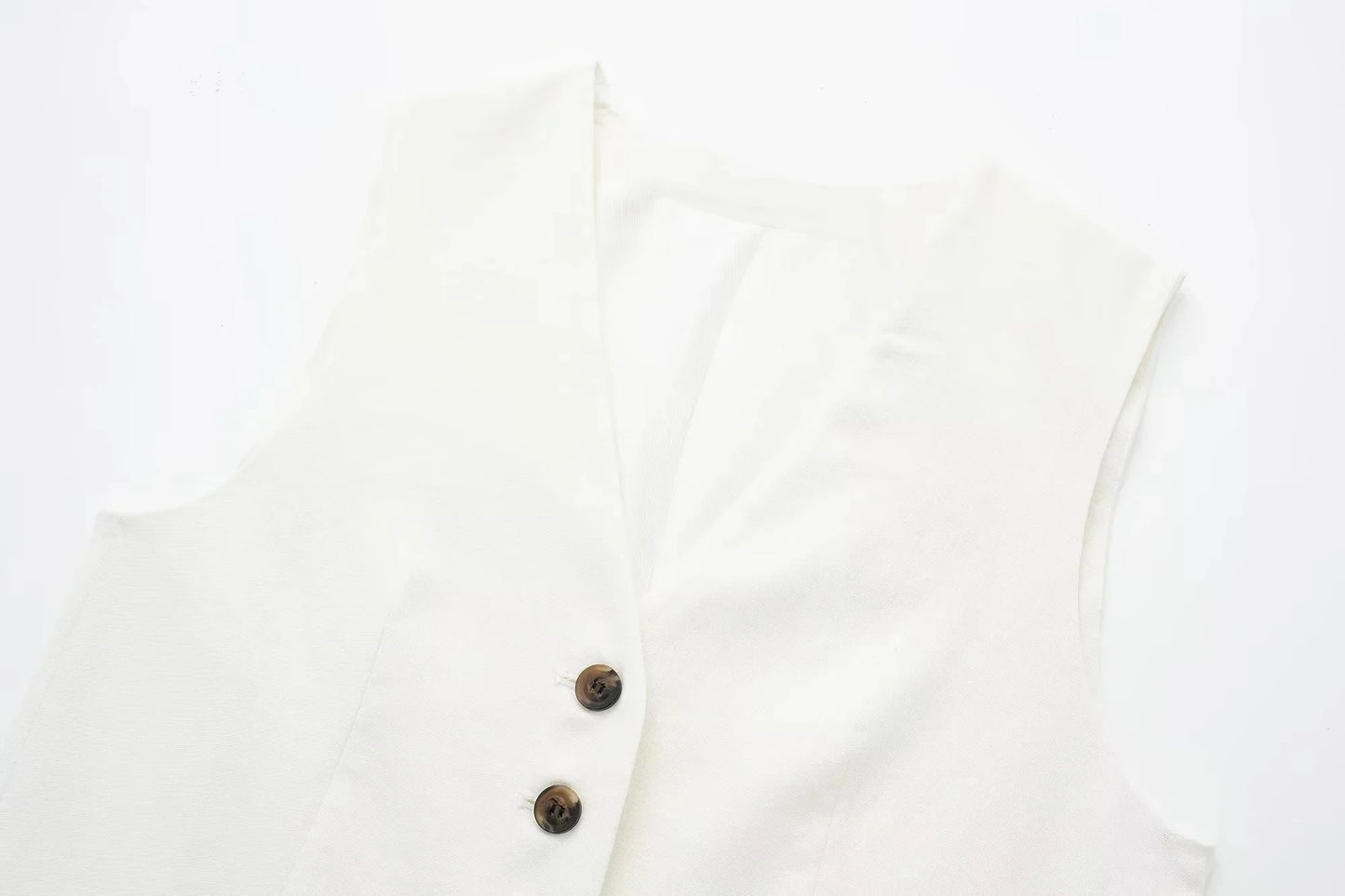 TRAFZA Women's Fashion Solid Linen Waistcoat Top V Neck Button Loose Casual Vest Summer Woman Streetwear Chic Vests Waistcoat