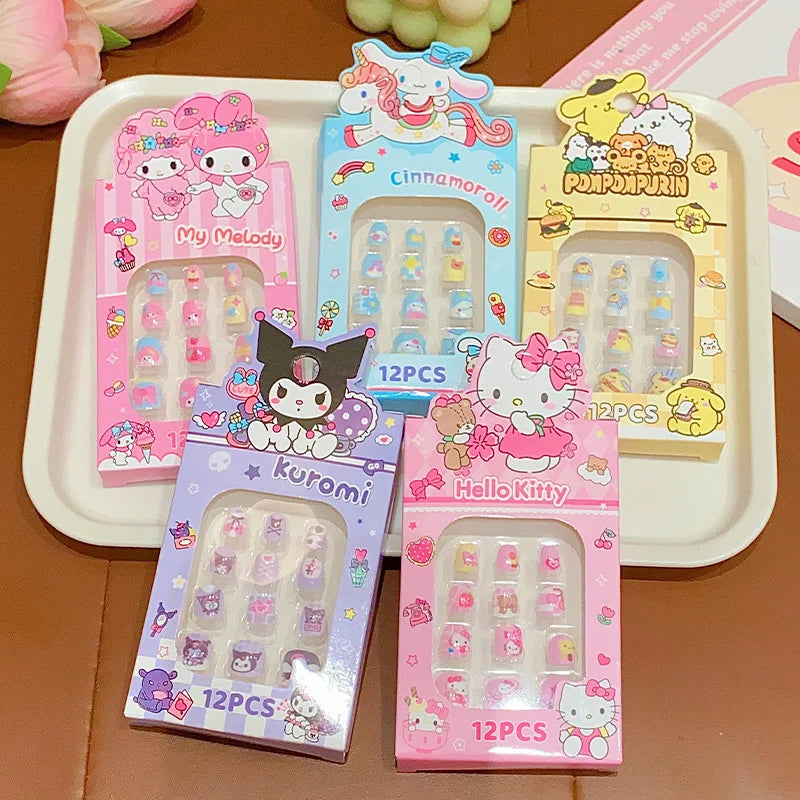 Sanrio Children's Nail Patch Cartoon Hello Kitty Kuromi Nail Sticker Detachable Girl Nails Sweet Lovely Nail Stickers Toy Gift